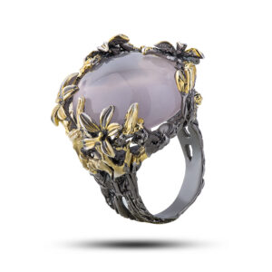 Кольцо серебряное с камнем розовый кварц, размер 17,75