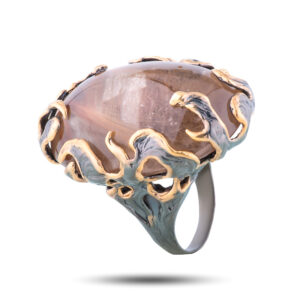 Кольцо серебряное, камень волосатик, размер 19