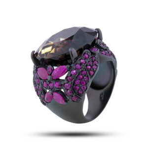 Кольцо серебряное, камни цитрин, рубин, размер 18,75
