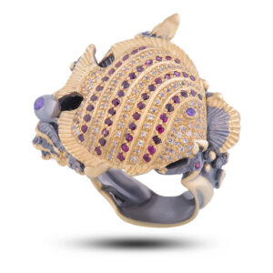 Кольцо серебряное «Рыбка», камни родолит, фианит, размер 16,75