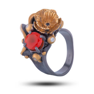 Кольцо серебряное «Мила», камни сердолик, фианит, размер 15,5