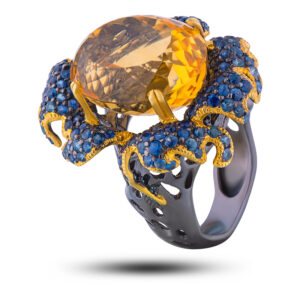 Кольцо серебряное с камнями цитрин, шпинель, размер 17,5