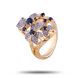 Кольцо золотое, камни бриллиант, сапфир, размер 18
