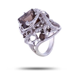 Серебряное кольцо с фианитом и раухтопазом, 90032