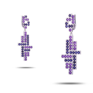 Эксклюзивные серьги “Ника”, бренд “Denisov & Gems”, камни иолит, аметист