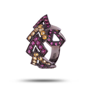 Эксклюзивное кольцо “Юнона”, бренд “Denisov & Gems”, камни родолит, цитрин