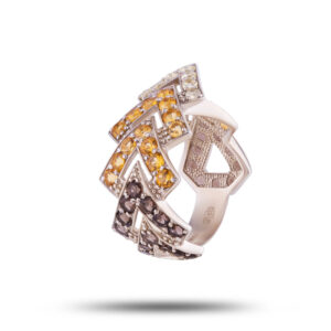 Эксклюзивное кольцо “Юнона”, бренд “Denisov & Gems”, камни раухтопаз, кварц, топаз, цитрин