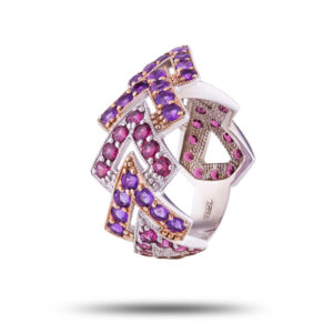 Эксклюзивное кольцо “Юнона”, бренд “Denisov & Gems”, камни аметист, родолит