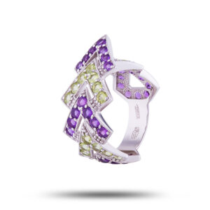 Эксклюзивное кольцо “Юнона”, бренд “Denisov & Gems”, камни перидот, аметист
