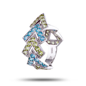 Эксклюзивное кольцо “Юнона”, бренд “Denisov & Gems”, камни хризолит, апатит, перидот