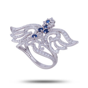 Серебряное кольцо с цирконами и нано сапфирами «Крылья. Вологодское кружево» Denisov&Gems