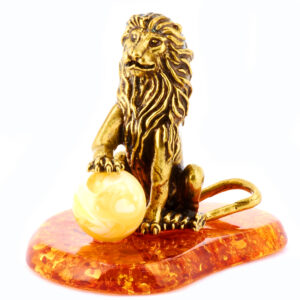Оригинальный подарок Фигурка “Знак зодиака – Лев” Драгоценный камень янтарь Литье бронза
