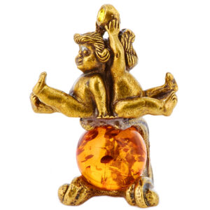 Подарок талисман  для знака зодиака “Близнецы” Драгоценный камень янтарь Литье бронза