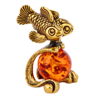 Подарок талисман для знака зодиака “Рыбы” Драгоценный камень янтарь Литье бронза