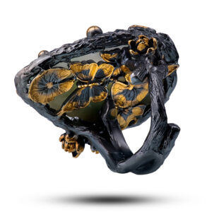 Кольцо серебряное «Мотыльки», камень жадеит, размер 18,25