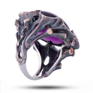Кольцо серебряное с аметистом и цирконом, Виолетта, 79219