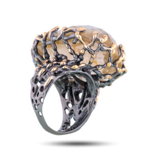 Кольцо серебряное, камень волосатик, размер 19,5