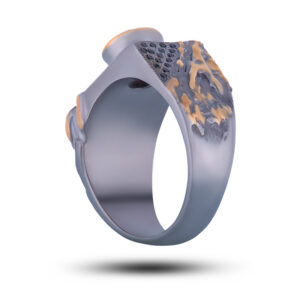 Кольцо серебряное с камнями раухтопазом и черными фианитами, перстень «Печать Дракона»