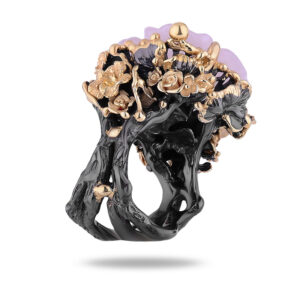 Кольцо серебряное «Камея», камни родолит, розовый кварц, размер 17