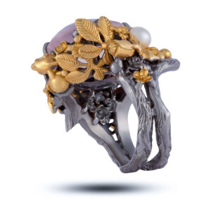 Кольцо серебряное «Нежность», камни жемчуг, розовый кварц, размер 18