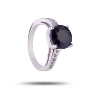 Кольцо серебряное, камни сапфир, фианит, размер 18