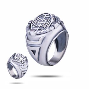 Перстень мужской серебро с камнями шерл «Щит Перуна и Колесо Фортуны» Амулет, размер 20