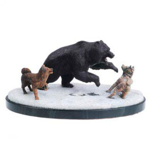 Фигурка «Охота на медведя», камни яшма, кварц, халцедон, тигровый глаз, родонит, 225 мм