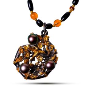 Кулон серебряный «Оазисная Колибри», камни жемчуг, цитрин