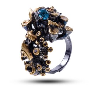 Кольцо серебряное «Атолл», камни топаз, черный фианит, размер 18