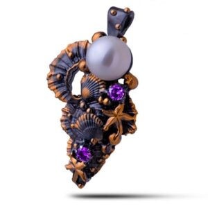 Кулон серебряный «Рапан», камни жемчуг, фианит