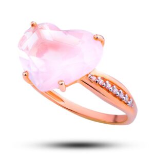 Кольцо золотое с камнем розовый кварц сердце, размер 17