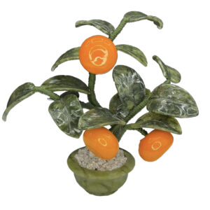 Бонсай малый “Мандариновое дерево” в круглой вазе – 3 мандарина, флюорит, змеевик