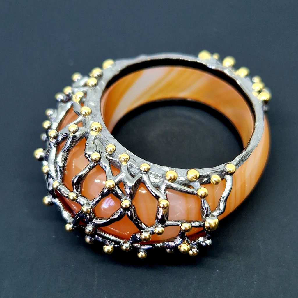 Кольцо с натуральными камнями, сердолик, серебро 925