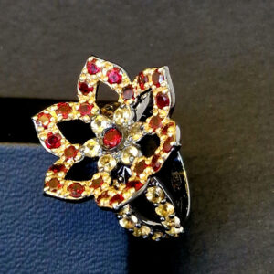 Кольцо “Гранатовая принцесса”, камни гранат, цитрин, размер 17,5