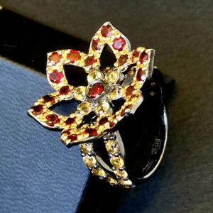Кольцо “Гранатовая принцесса”, камни гранат, цитрин, размер 17,5