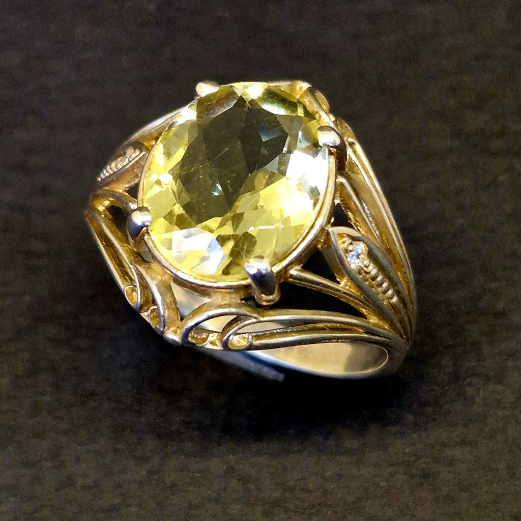 Кольцо "Овация", камни лимонный кварц, фианит, серебро, размер 19,5, Арт. 1306005