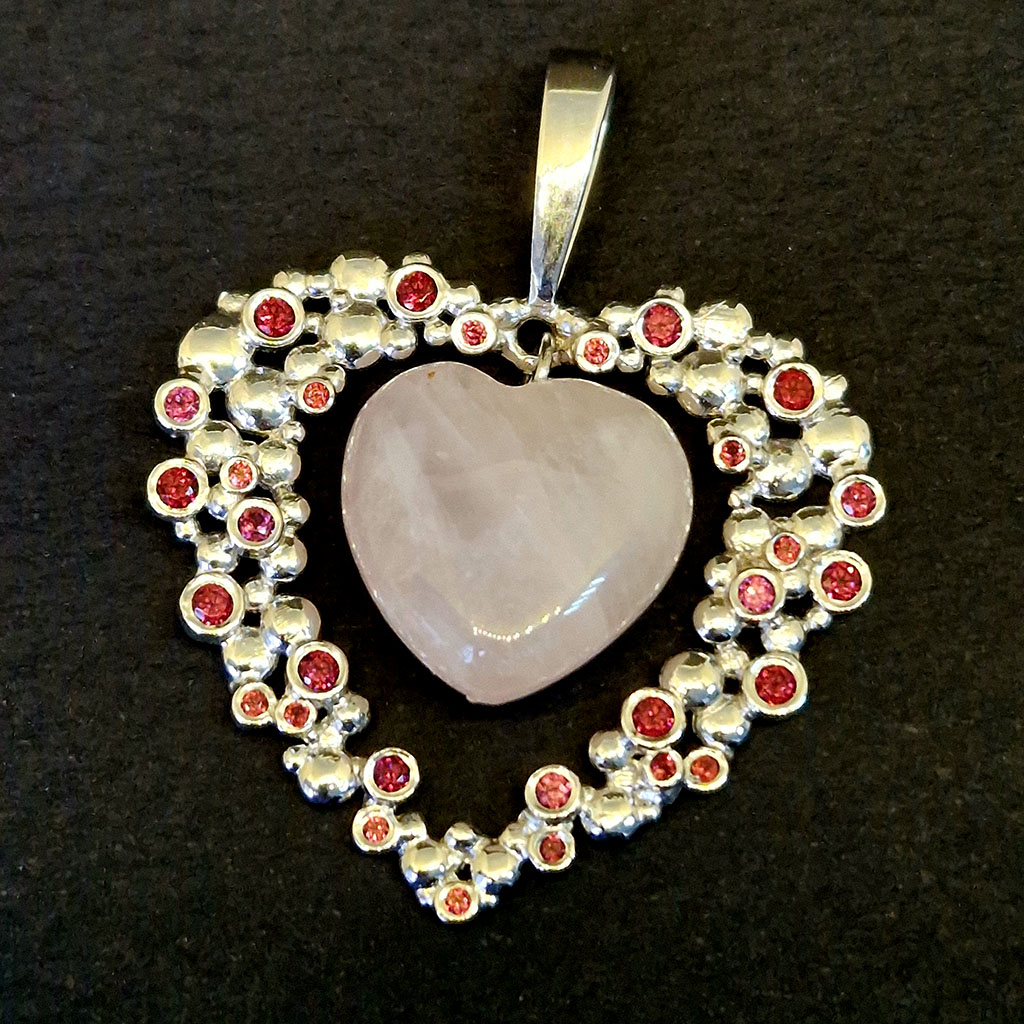 Кулон "Сердце", камни розовый кварц, родолит, серебро, Арт. П-152167