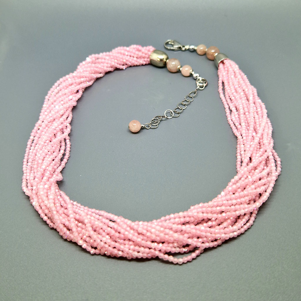 Колье "Аурелия", камни циркон, розовый кварц, 43 см, Арт. АП-13631