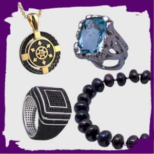 мужские украшения браслет из черного жемчуга, перстень с топазом, амулет с цирконием