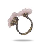 кольцо из серебра с цветами из розового кварца-вид4