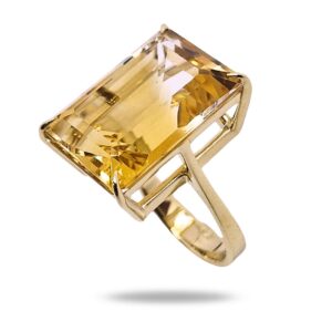 Золотое кольцо с цитрином 14,8 карата, изумрудная огранка