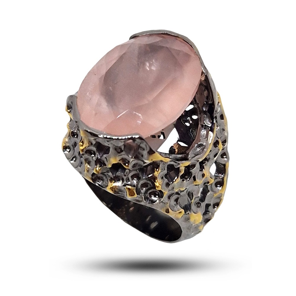 Кольцо из серебра с розовым кварцем2